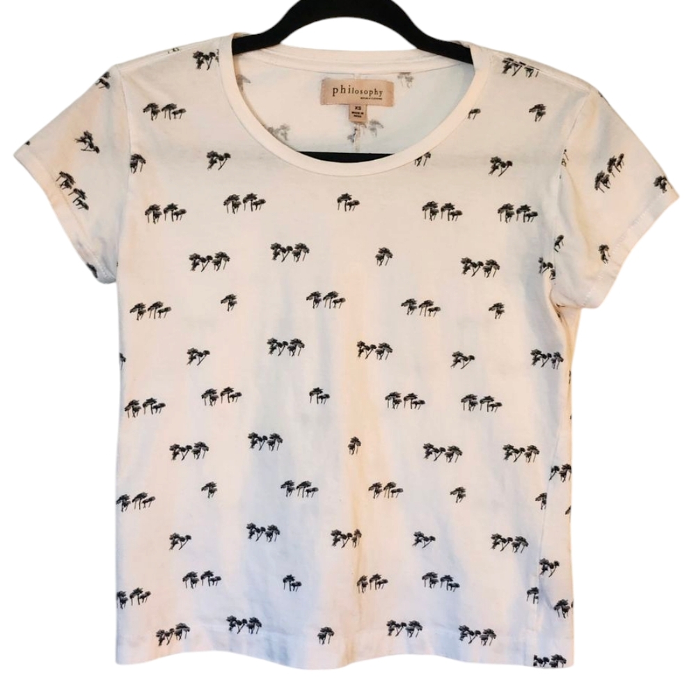 CLOSET CLEAROUT Philosophy White Palm Tree Print T-Shirt Top, Size XS